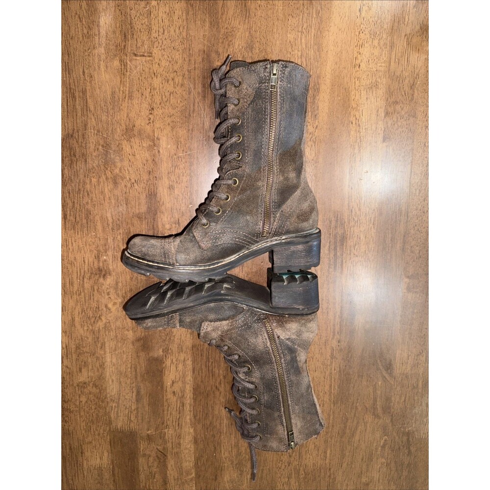 Donald J Pliner Gita Combat Boots Brown Oiled Suede Lace Up Moto Boots 5.5M - Picture 6 of 13